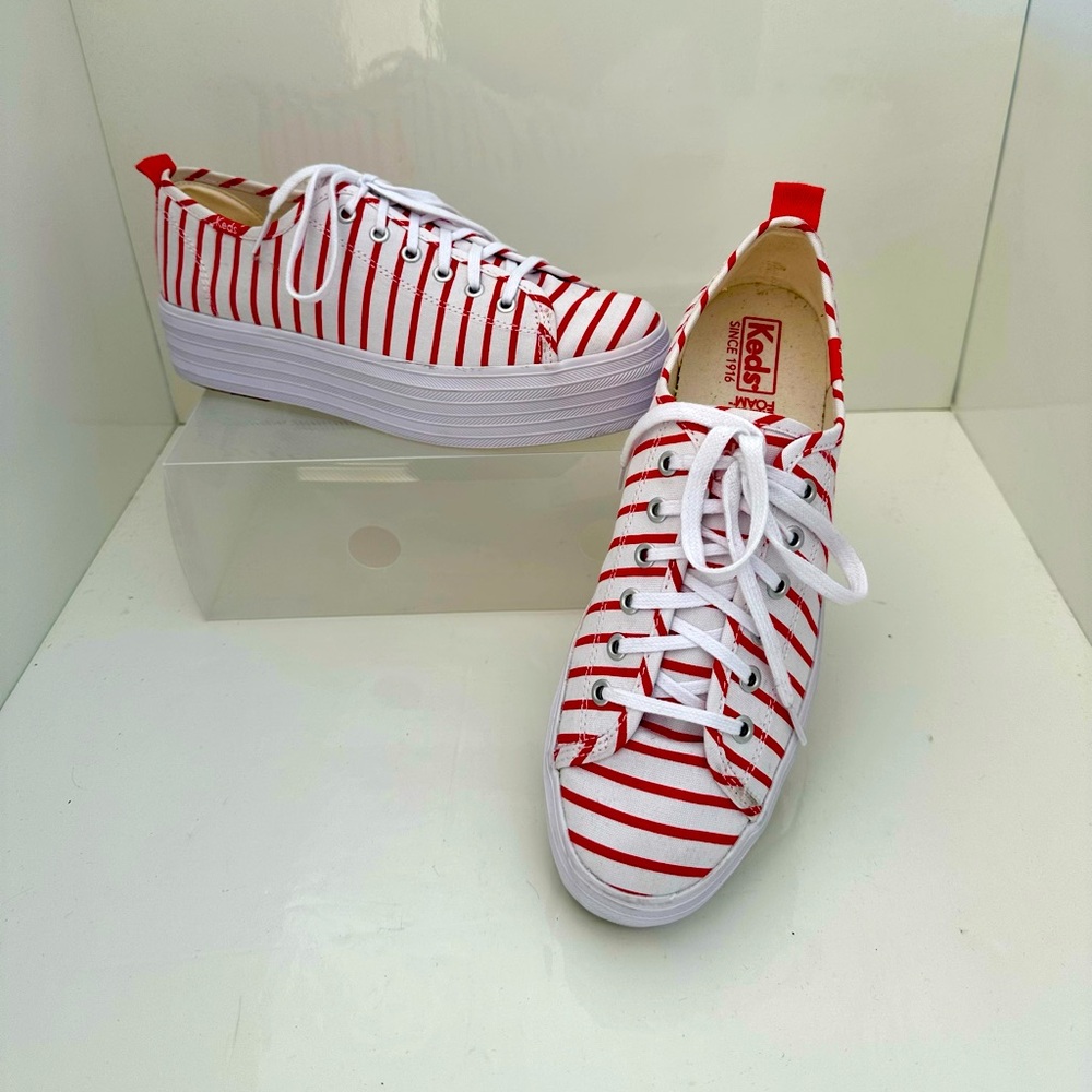 Keds Striped Red and White Canvas Platform Sneakers
New